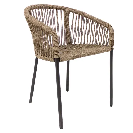 [57571SI] Tequila silla metal negro cuerda beige jaspeado // Exterior techado