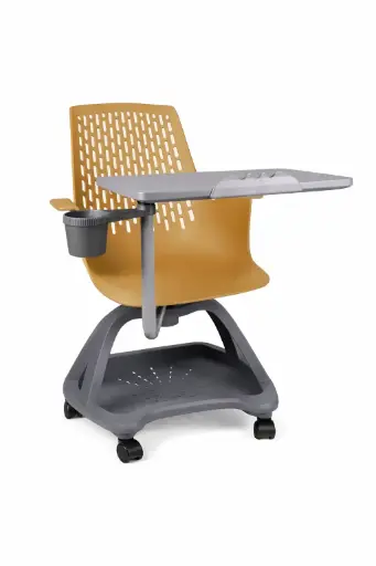 [62359PUN] Partner pupitre mesa banco giratorio con ruedas color naranja.