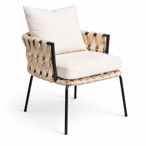 [62665SI] Veracruz silla metal negro cuerda nylon beige tela loneta // Exterior techado