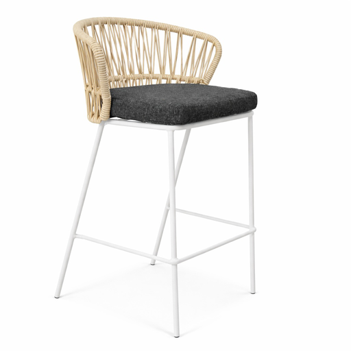 [62072BA] Etzatlan banco metal beige cuerda nylon beige cojín en tela loneta // Exterior techado
