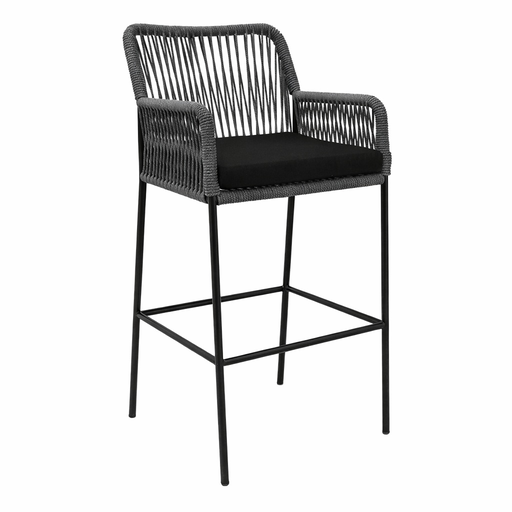 [62787BA] Chapala banco metal negro cuerda gris con cojín // Exterior techado