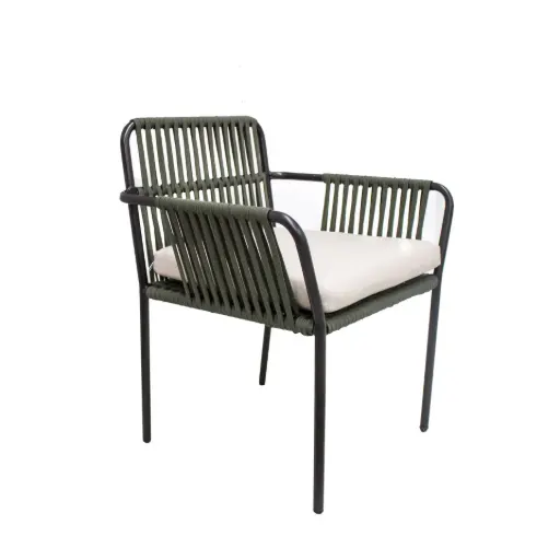 [48871SIT] Merida silla acero galvanizado negro cuerda textilene color verde militar sin cojin // Exterior 100 %