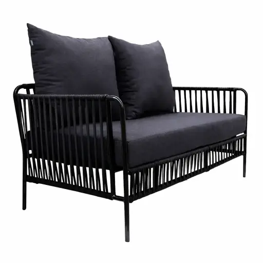 [58845LO] Chetumal love seat metal negro cuerda negra cojinería // Exterior techado