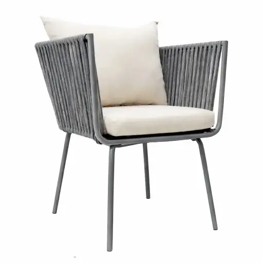 [65097SI] Chetumal silla metal gris cuerda gris cojinería en tela loneta antidecoloración // Exterior techado