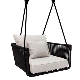 [53571CO] Vallarta columpio sillón metal negro cuerda negra cojinería loneta