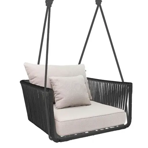 [53571COT] Vallarta columpio sillón acero galvanizado negro y textilene negro loneta // Exterior 100% 