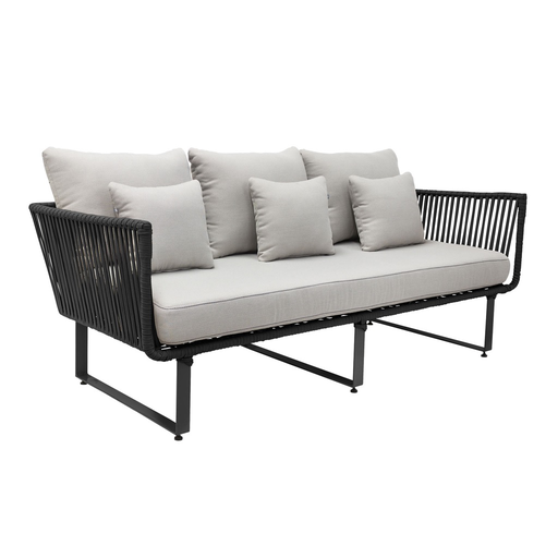 [58412SO] Vallarta sofa metal negro cuerda gris cojinería en tela loneta // Exterior techado