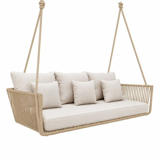 [54924CO] Vallarta columpio sofá metal beige cuerda beige loneta antidecoloración // Exterior techado