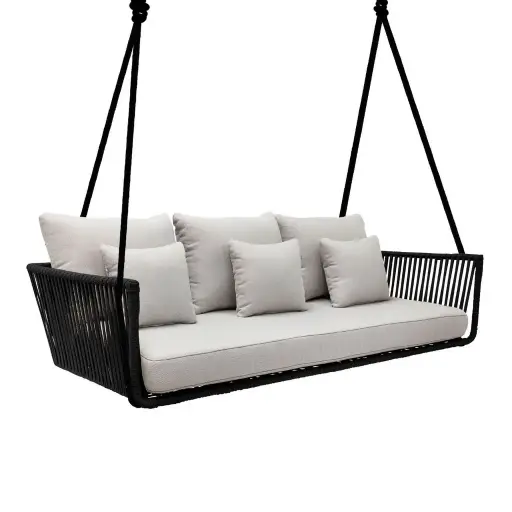 [65084CO] Vallarta columpio sofá metal negro cuerda negra loneta antidecoloración // Exterior techado