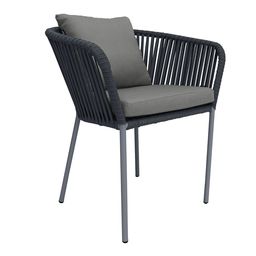 [53121SI] Jalisco silla metal gris cuerda negra cojines asiento y respaldo en curri