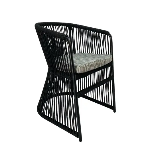 [62281SIT] Jocotepec silla aluminio negro cuerda textilene cojín tela loneta // Exterior 100% 