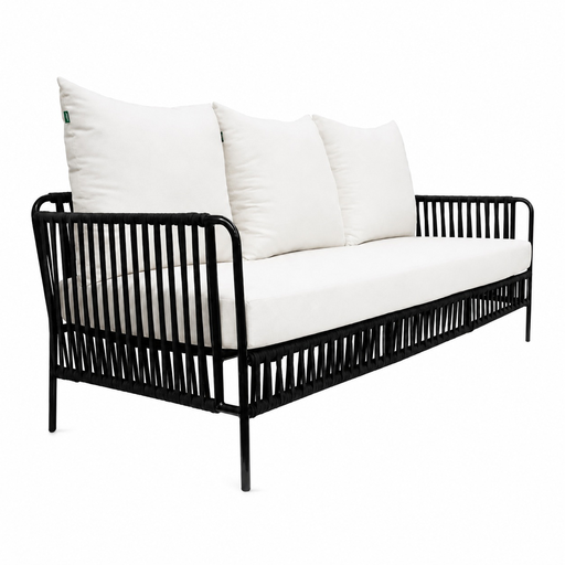 [59383SO] Chetumal sofá metal negro cuerda negra loneta antidecoloración // Exterior techado