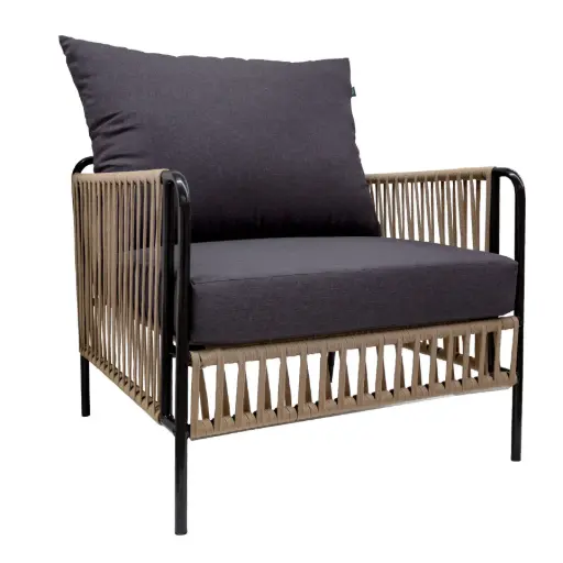 [62905SIT] Chetumal sillón acero galvanizado negro textilene beige y loneta // Exterior 100%