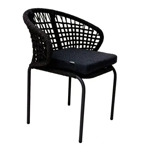 [62908SI] Chamela silla metal negro cuerda nylon negra cojín loneta antidecoloración // Exterior techado