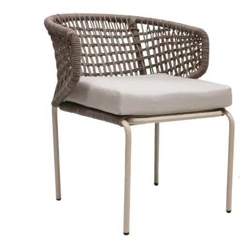 [65112SI] Chamela silla metal beige cuerda nylon beige cojín loneta antidecoloración // Exterior techado