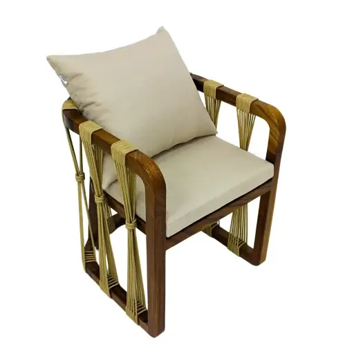 [59619SIT]  Majahuitas sillon base madera cuerda textilene beige tela loneta // Exterior 100% 