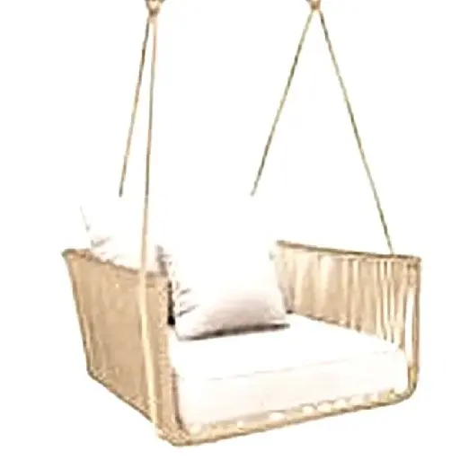 [54916CO] Vallarta columpio sillón metal beige cuerda beige loneta antidecoloración // Exterior techado