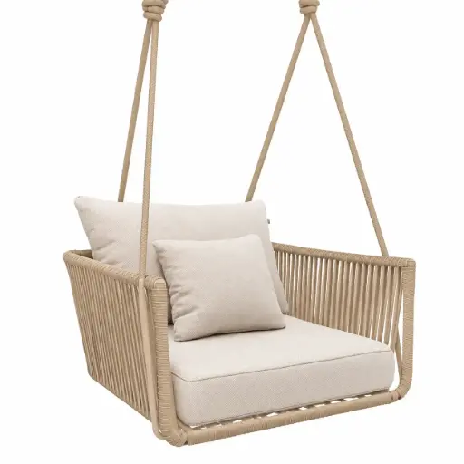 [54916CO] Vallarta columpio sillón metal beige cuerda beige loneta antidecoloración // Exterior techado