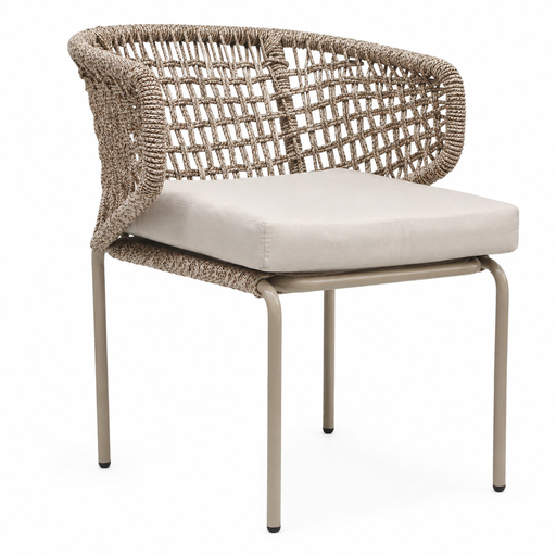 [57563SI] Chamela silla metal beige cuerda beige jaspeado cojín // Exterior techado