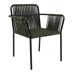 [48871SI] Mérida silla metal negro cuerda verde militar con cojín