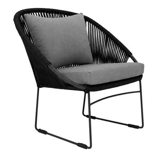[54189SI] Manzanillo sillón metal negro cuerda negra cojinería // Exterior techado