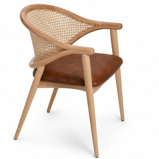 [65285SI] Nortann silla madera con piel de café y bejuco // Interior