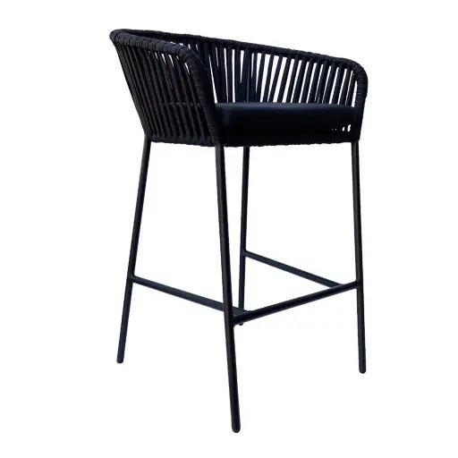 [CMX035CA] Jalisco banco metal negro cuerda negra cojín curri // Exterior techado