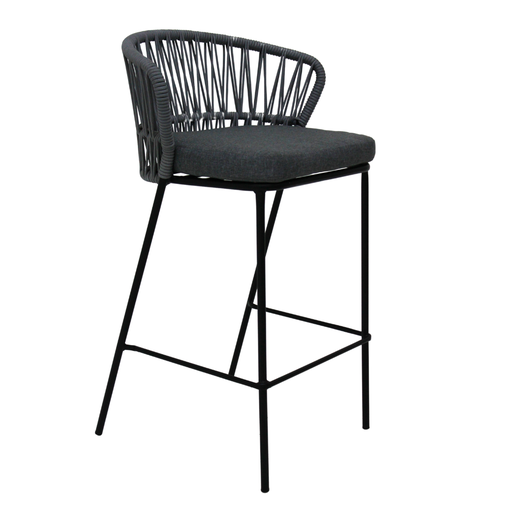 [CMXBA02] Etzatlan banco estibable metal negro cuerda nylon negra cojín tela curri // Exrterior techado