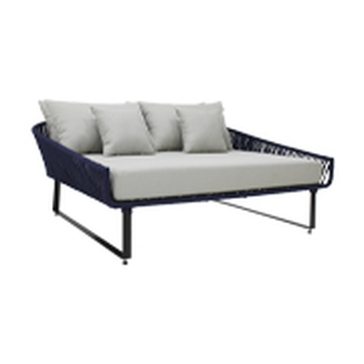 [54125CA] Vallarta cama de día grande metal negro cuerda azul marino loneta // Exterior techado