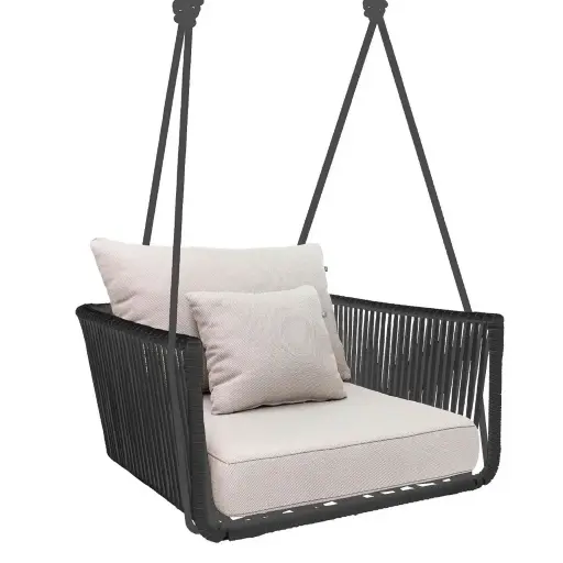 [53571CO] Vallarta columpio sillón metal negro cuerda negra loneta antidecoloración // Exterior techado