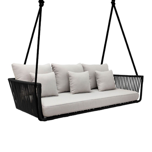 [53574CO] Vallarta columpio sofá metal negro cuerda negra cojinería // Exterior techado
