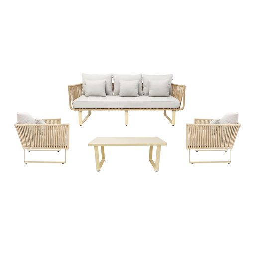 [53143SE] Vallarta sala 3+1+1+ mesa metal beige cuerda beige cojinería tela // Exterior techado