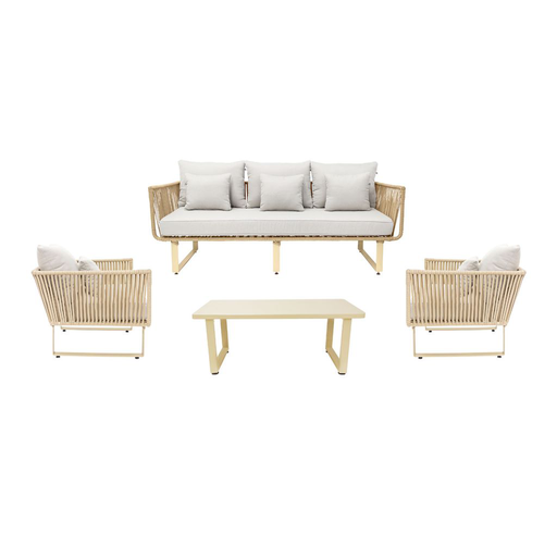 [58283SA] Vallarta sala 3+1+1+ mesa metal beige cuerda beige cojinería loneta antidecoloración // Exterior techado