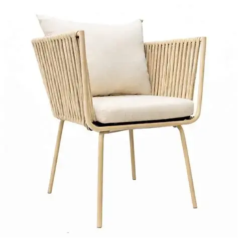 [55465SI] Chetumal silla metal beige cuerda beige cojinería // Exterior techado