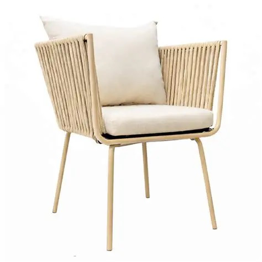 [55465SI] Chetumal silla metal beige cuerda beige cojinería en tela curri // Exterior techado