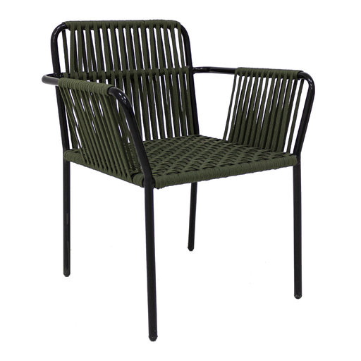 [48871SI] Mérida silla metal negro y cuerda sin cojín // Exterior techado