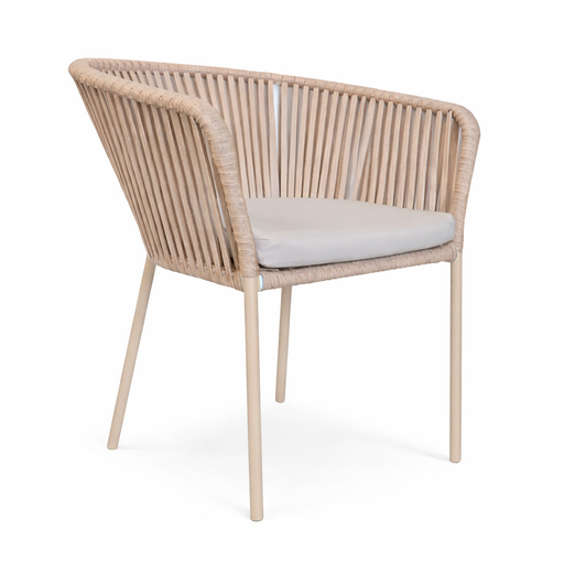 [CMX027CA] Jalisco silla metal beige cuerda beige cojín // Exterior techado