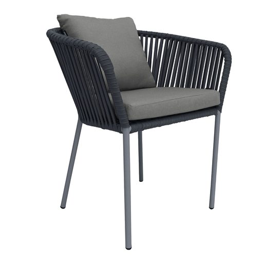 [53121SI] Jalisco silla metal gris cuerda negra cojines asiento y respaldo // Exterior techado