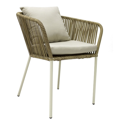 [53294SI] Autlan silla metal beige y rattan sintético con cojinería // Exterior techado