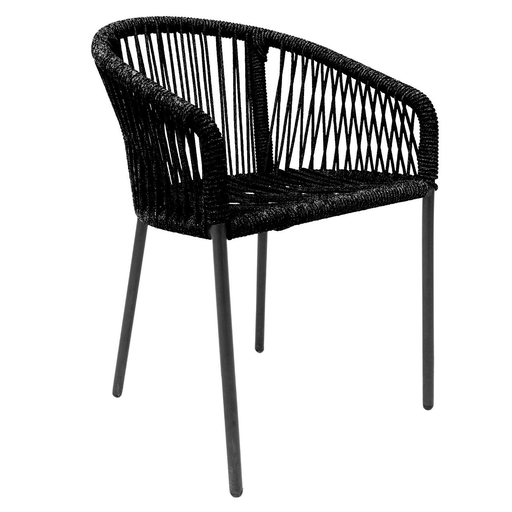 [54644SI] Tequila silla metal negro cuerda plana negra // Exterior techado