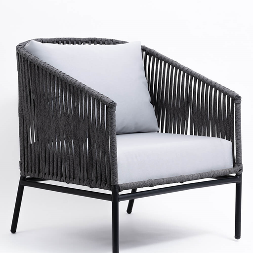 [55532SI] Tequila sillón metal negro cuerda negra cojinería curri // Pedido especial