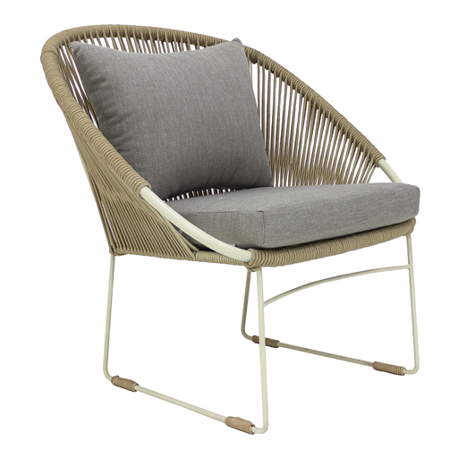 [CMX032] Manzanillo sillón metal beige cuerda beige y loneta antidecoloración // Exterior techado