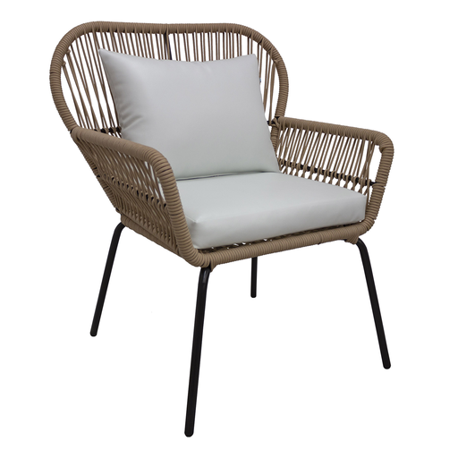 [48897SI] Zapotlan sillon metal negro cuerda beige cojinería // Exterior techado