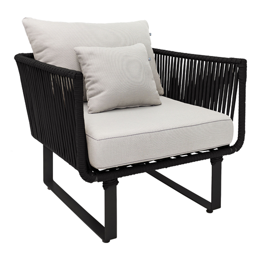 [48998SI] Vallarta sillón metal negro cuerda negra cojinería loneta exterior