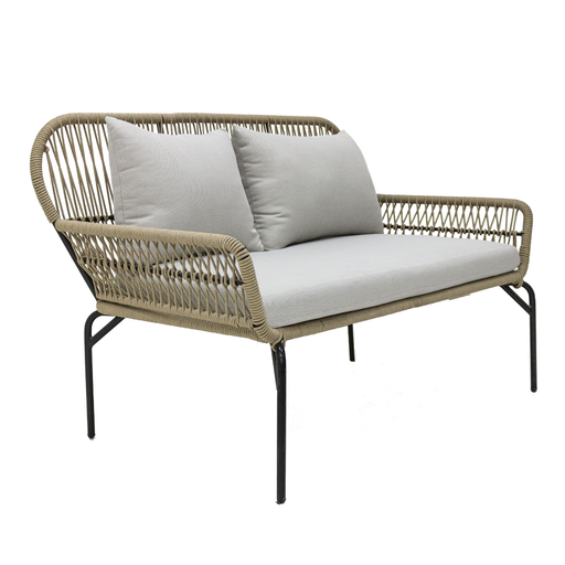 [49047SO] Zapotlán love seat metal negro cuerda beige cojinería tela // Exterior techado