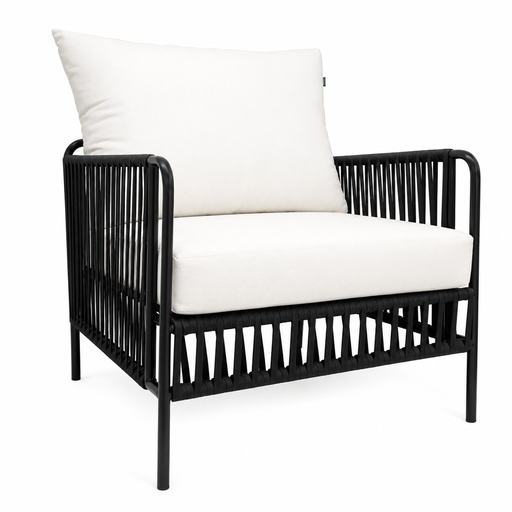 [56438SI] Chetumal sillón metal negro cuerda negra tela loneta antidecoloración // Exterior techado