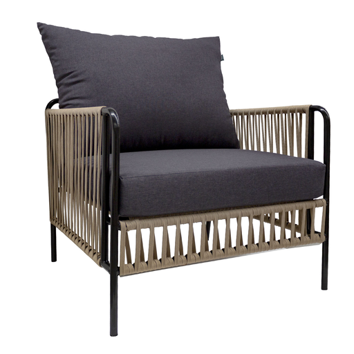 [56438SI] Chetumal sillon metal negro cuerda negra tela loneta antidecoloración // Exterior techado