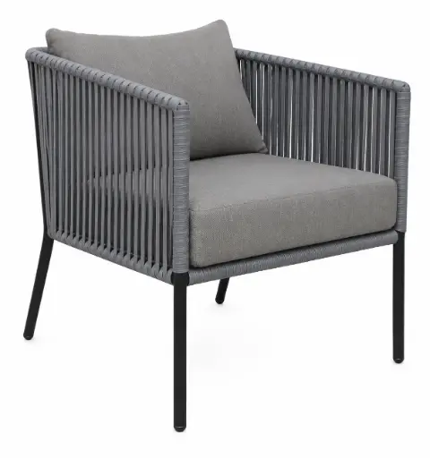[58848SI] Tequila sillon acero galvanizado gris cuerda gris tela loneta antidecoloración // Exterior 100 %